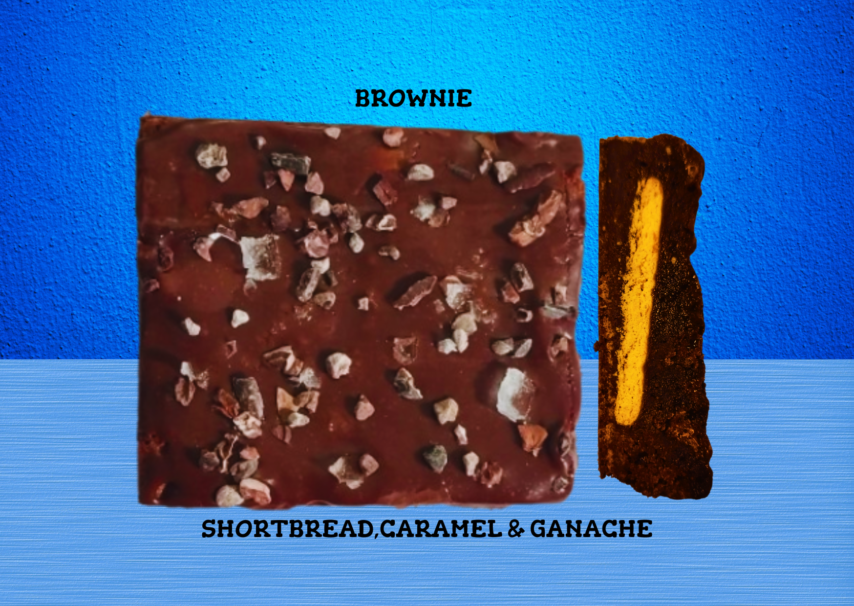 Brownie met caramel shortbread en ganache